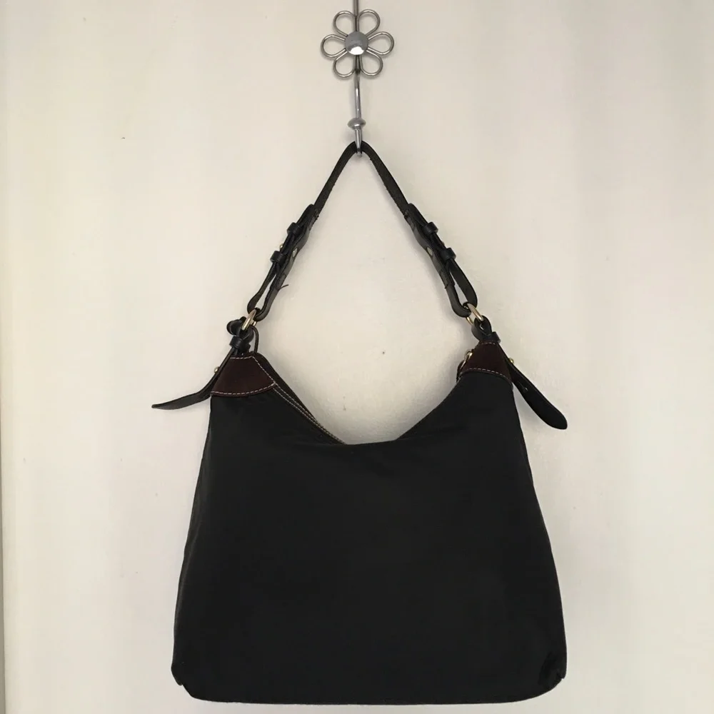 Dooney & Bourke Hobo Handbag Purse Erica Nylon Shoulder Black Pink Zip Medium